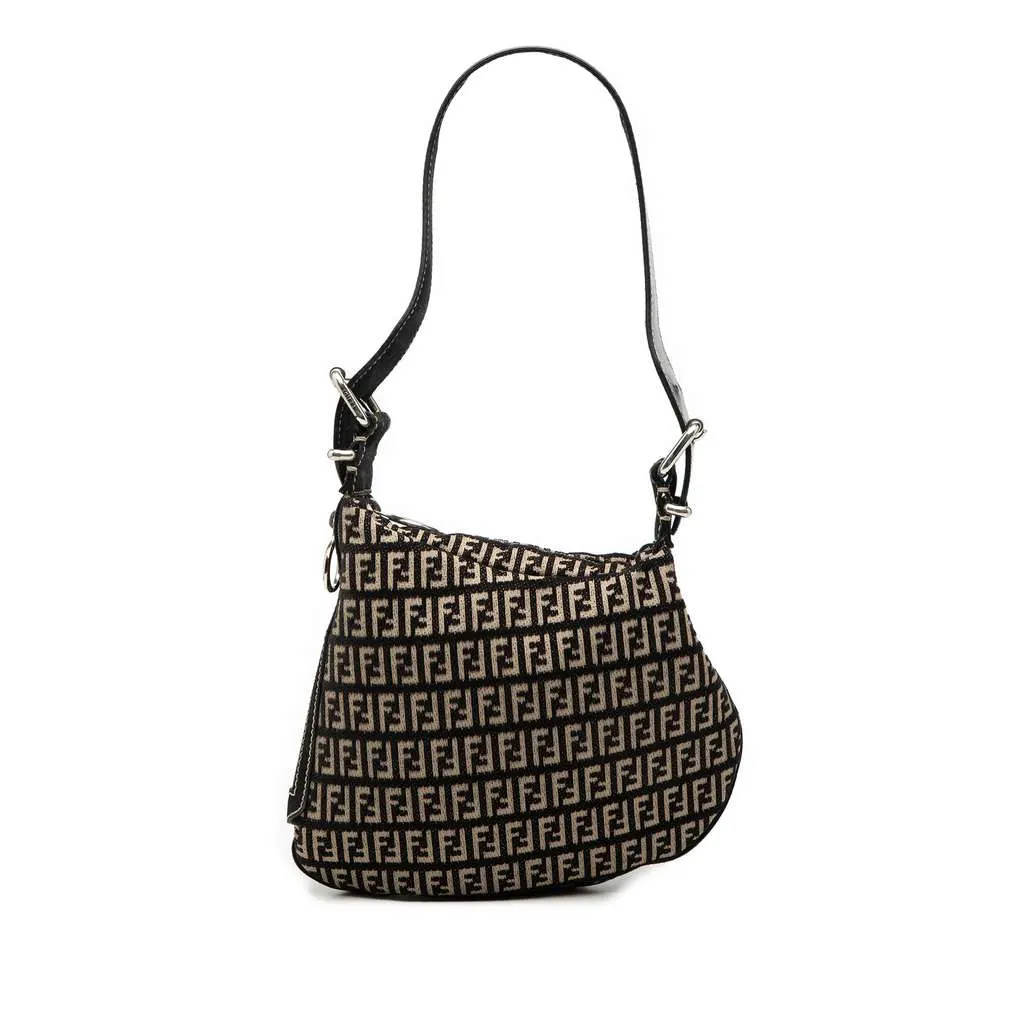 Fendi Zucchino Canvas Oyster Shoulder Bag Black Canvas Very good - Front View