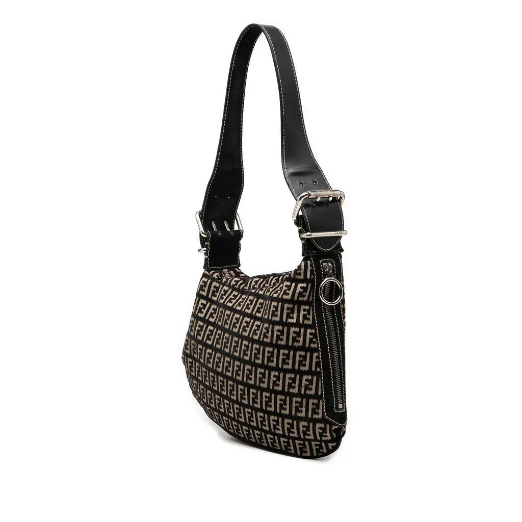 Fendi Zucchino Canvas Oyster Shoulder Bag Black Canvas Very good - Back View