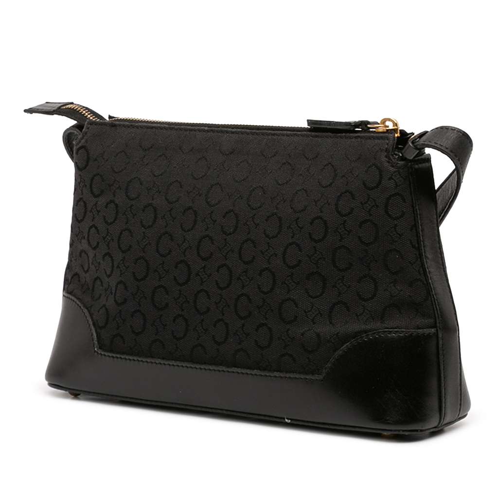 Celine C Macadam Canvas Shoulder Bag Black Canvas Good condition - Back View