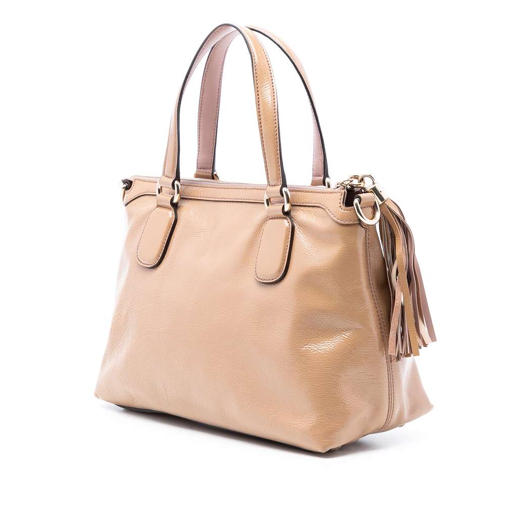 Gucci Small Patent Soho Working Satchel Beige Leather Good condition - Back View