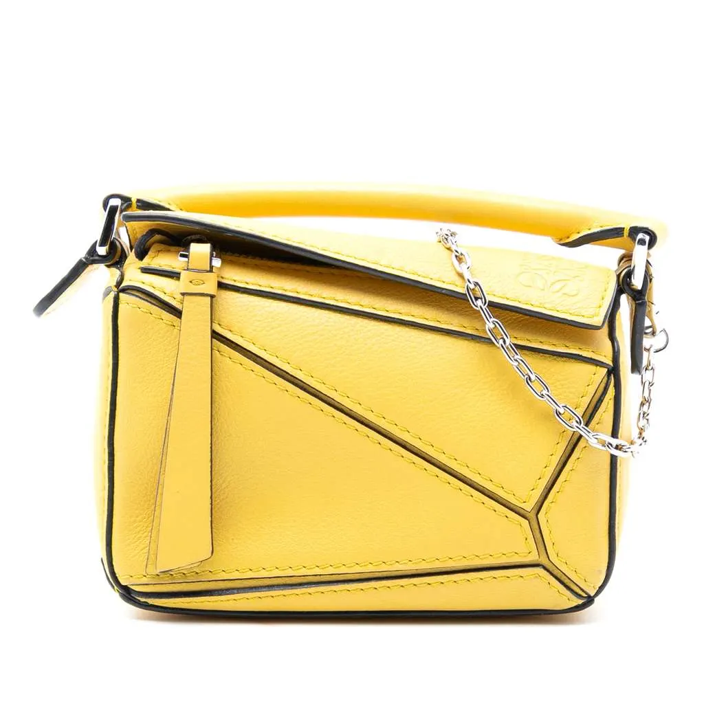 Loewe Nano Calfskin Puzzle Satchel Yellow Leather Very good - Front View