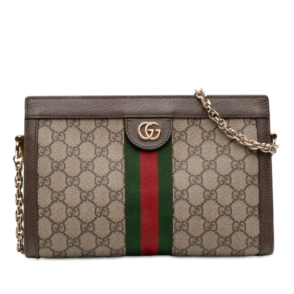 Gucci Small GG Supreme Web Ophidia Chain Crossbody Beige Good - Front View