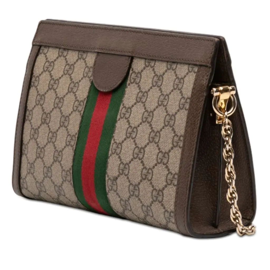 Gucci Small GG Supreme Web Ophidia Chain Crossbody Beige Good - Back View
