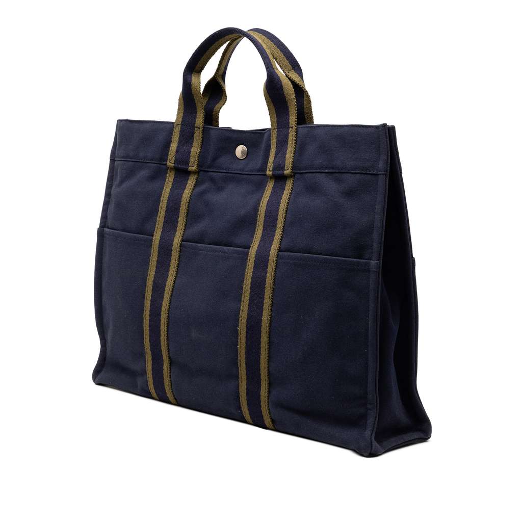 Hermès Canvas Fourre Tout MM Blue Canvas Good condition - Back View