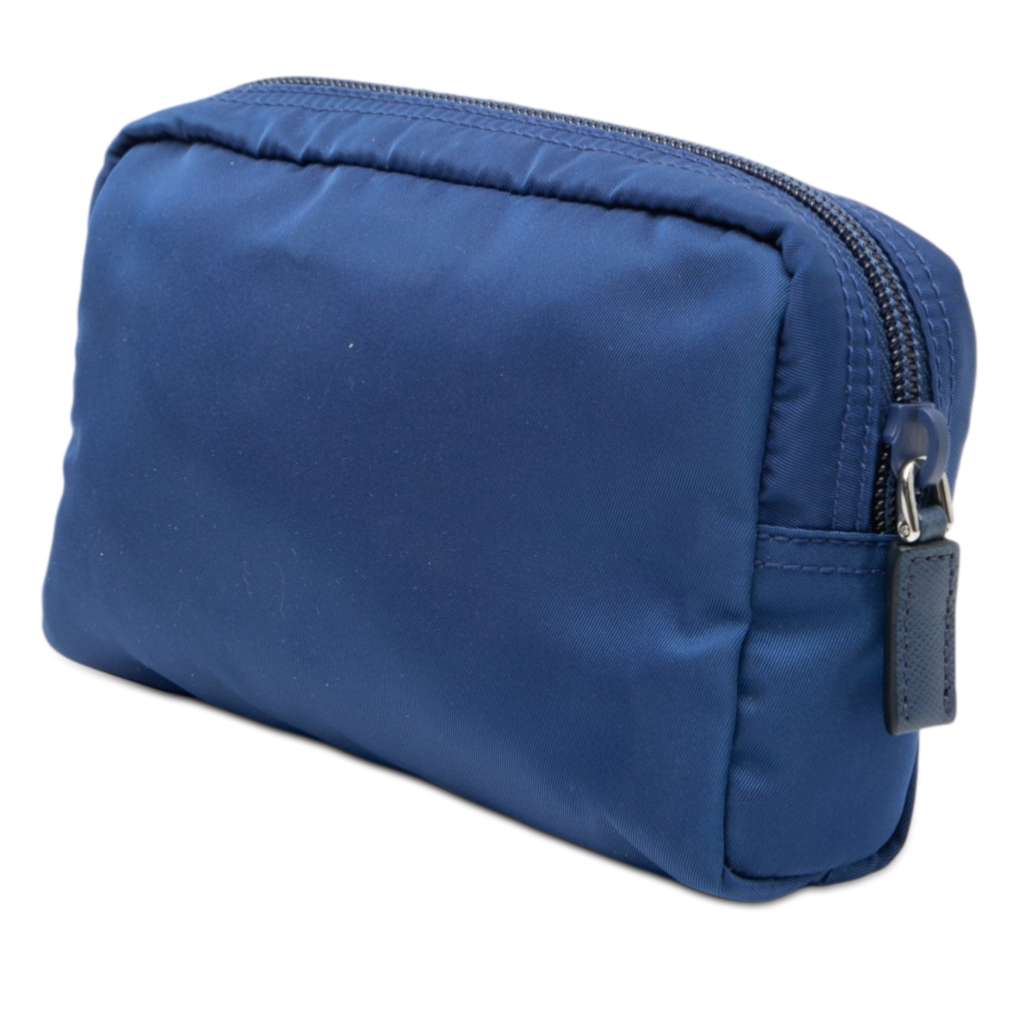 Prada Tessuto Cosmetic Pouch Blue Good condition - Back View