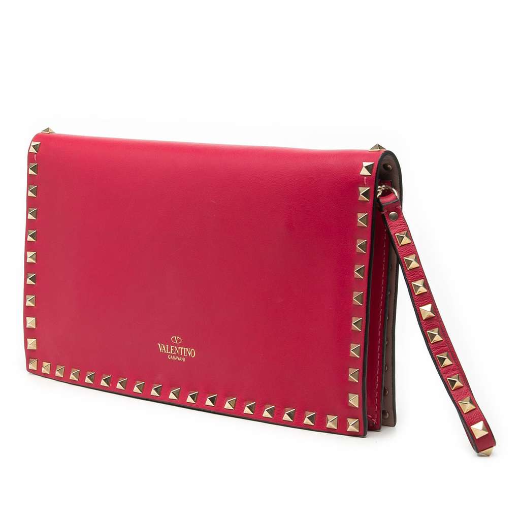 Valentino Nappa Rockstud Wristlet Clutch Pink Leather Good condition - Back View