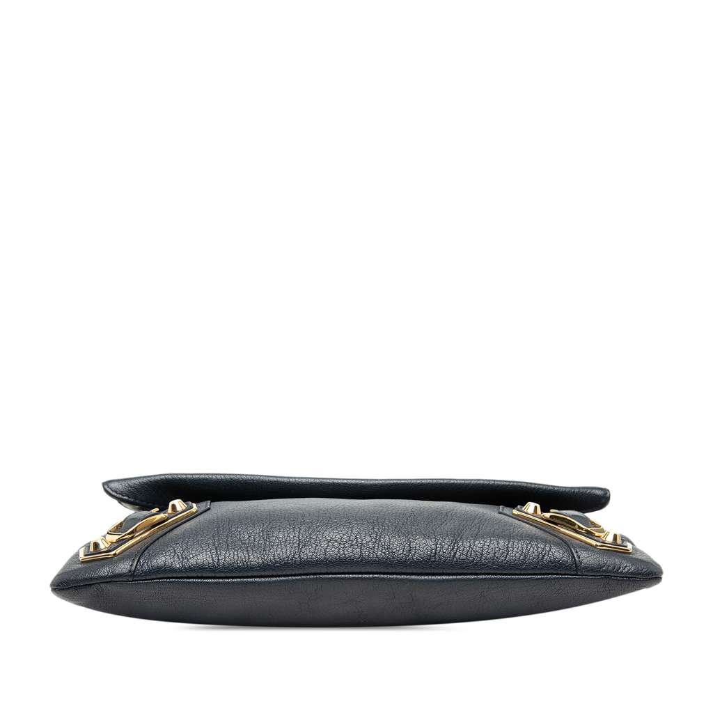 Balenciaga Chevre Motocross Classic Metallic Edge Envelope Clutch with Strap Blue Leather Good condition - Inside View