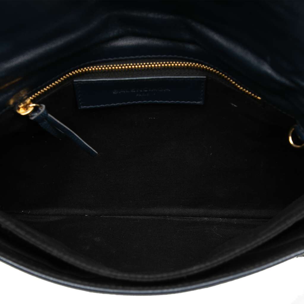 Balenciaga Chevre Motocross Classic Metallic Edge Envelope Clutch with Strap Blue Leather Good condition - Model View
