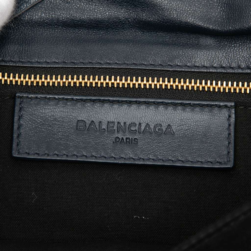 Balenciaga Chevre Motocross Classic Metallic Edge Envelope Clutch with Strap Blue Leather Good condition - Box View