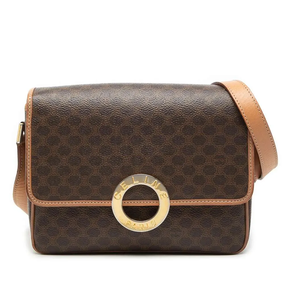 Celine Macadam Coated Canvas Crossbody Brown Canvas Very good - Front View