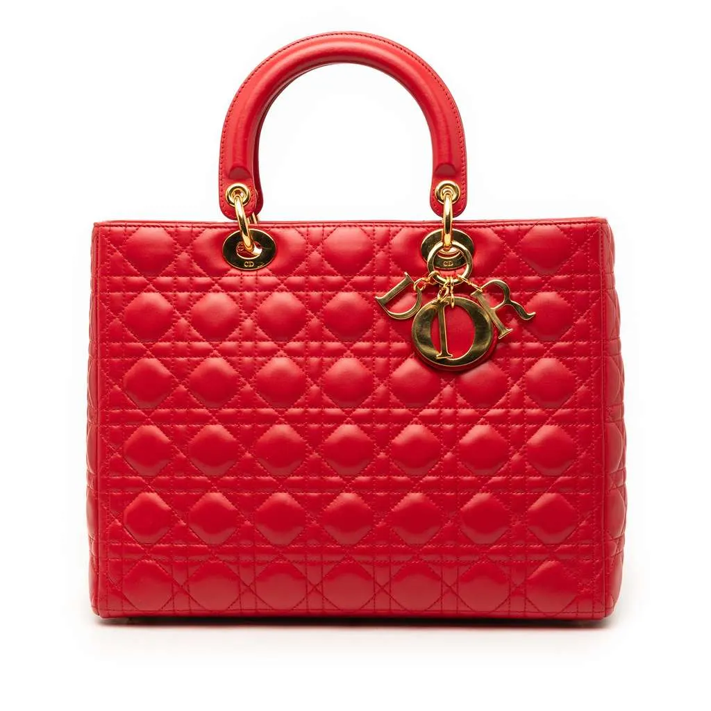 Dior Large Lambskin Cannage Lady Dior Red Leather Very good - Front View