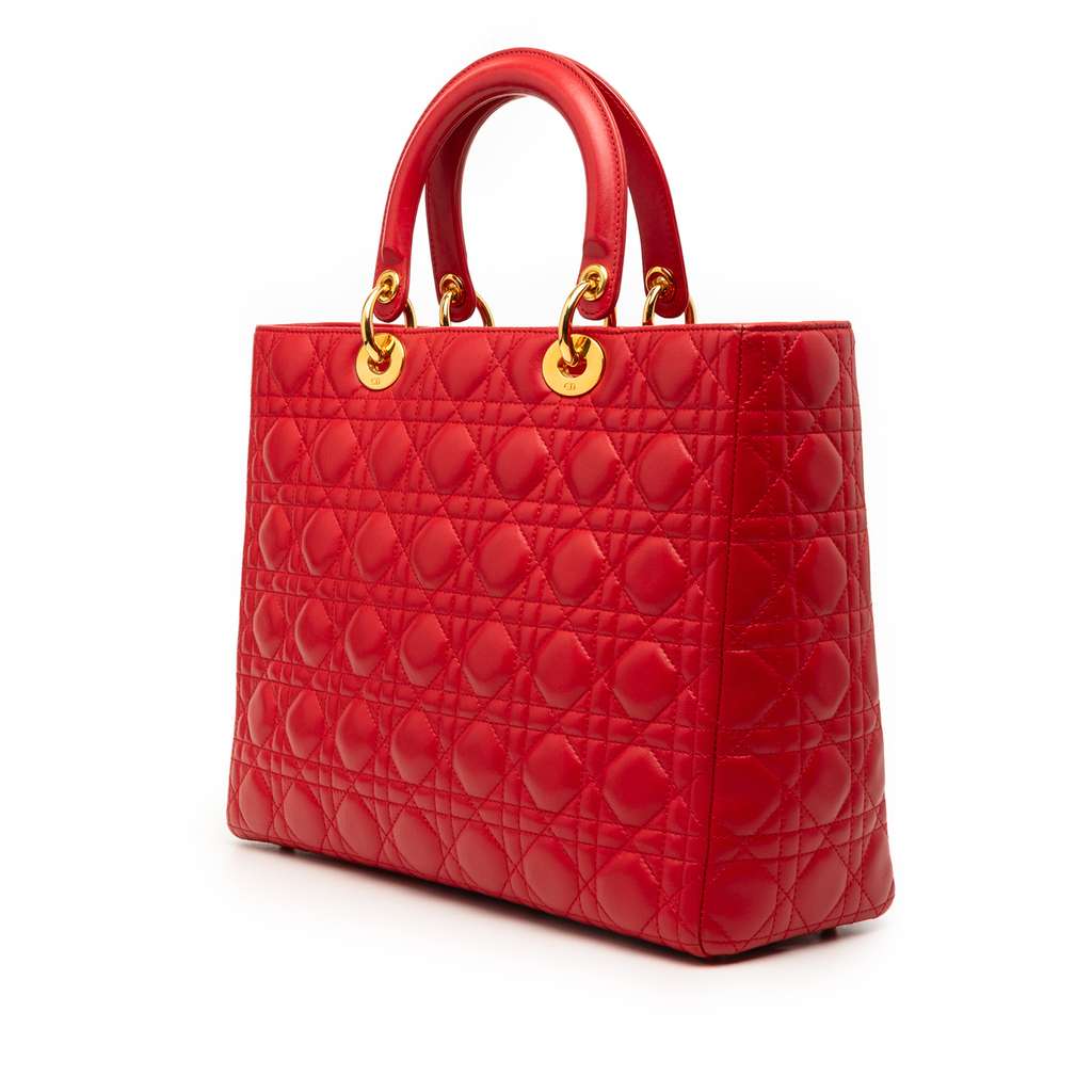Dior Large Lambskin Cannage Lady Dior Red Leather Good condition - Back View