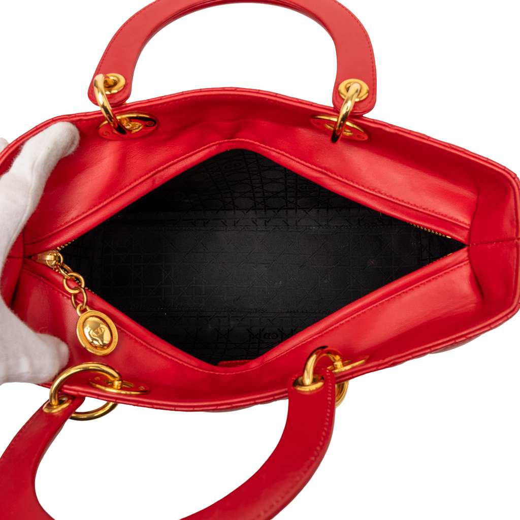 Dior Large Lambskin Cannage Lady Dior Red Leather Good condition - Model View
