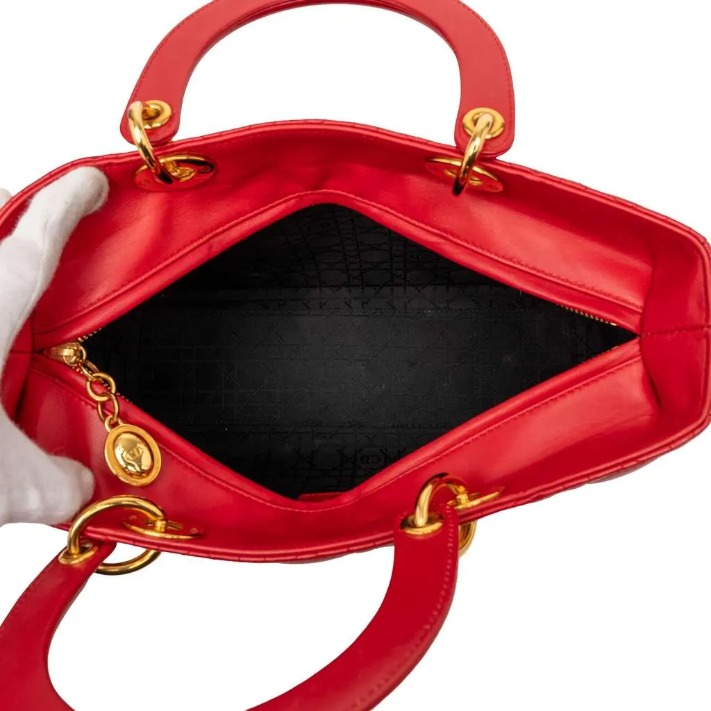 Dior Large Lambskin Cannage Lady Dior Red Leather Very good - Model View