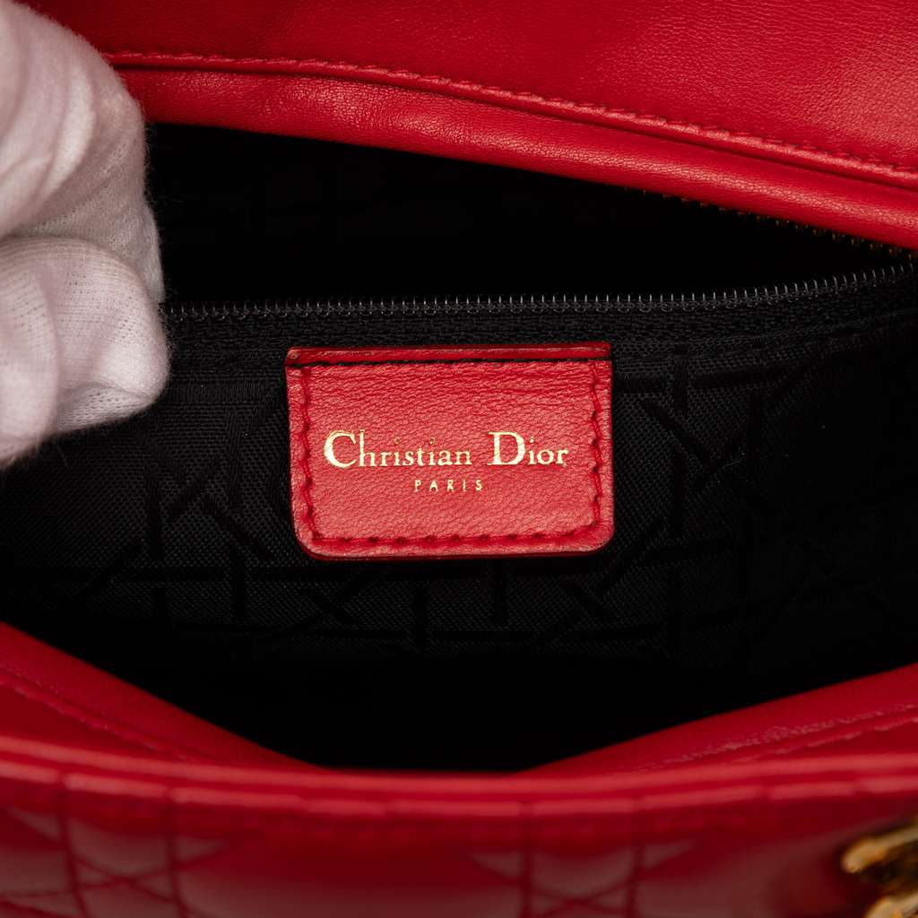Dior Large Lambskin Cannage Lady Dior Red Leather Good condition - Box View