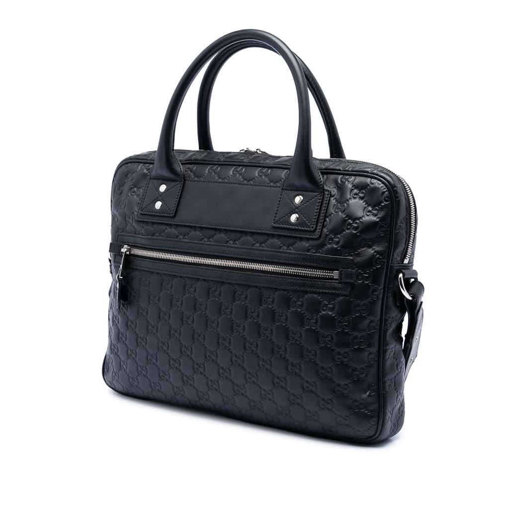 Gucci Guccissima Web Business Bag Black Leather Good condition - Back View