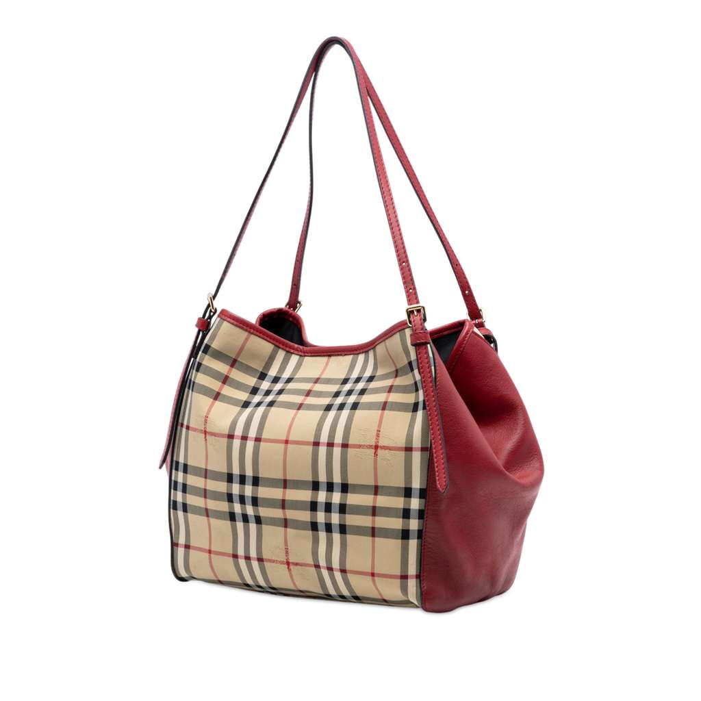 Burberry Small Haymarket Check Canvas and Leather Canterbury Tote Beige Good condition - Back View