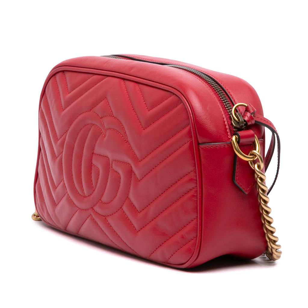 Gucci Small GG Marmont Matelasse Leather Crossbody Red Leather Good condition - Back View