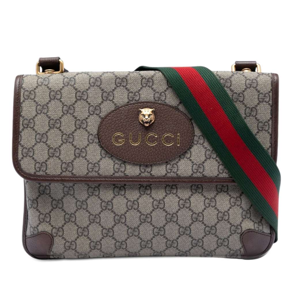 Gucci Medium GG Supreme Web Neo Vintage Double Flap Messenger Bag