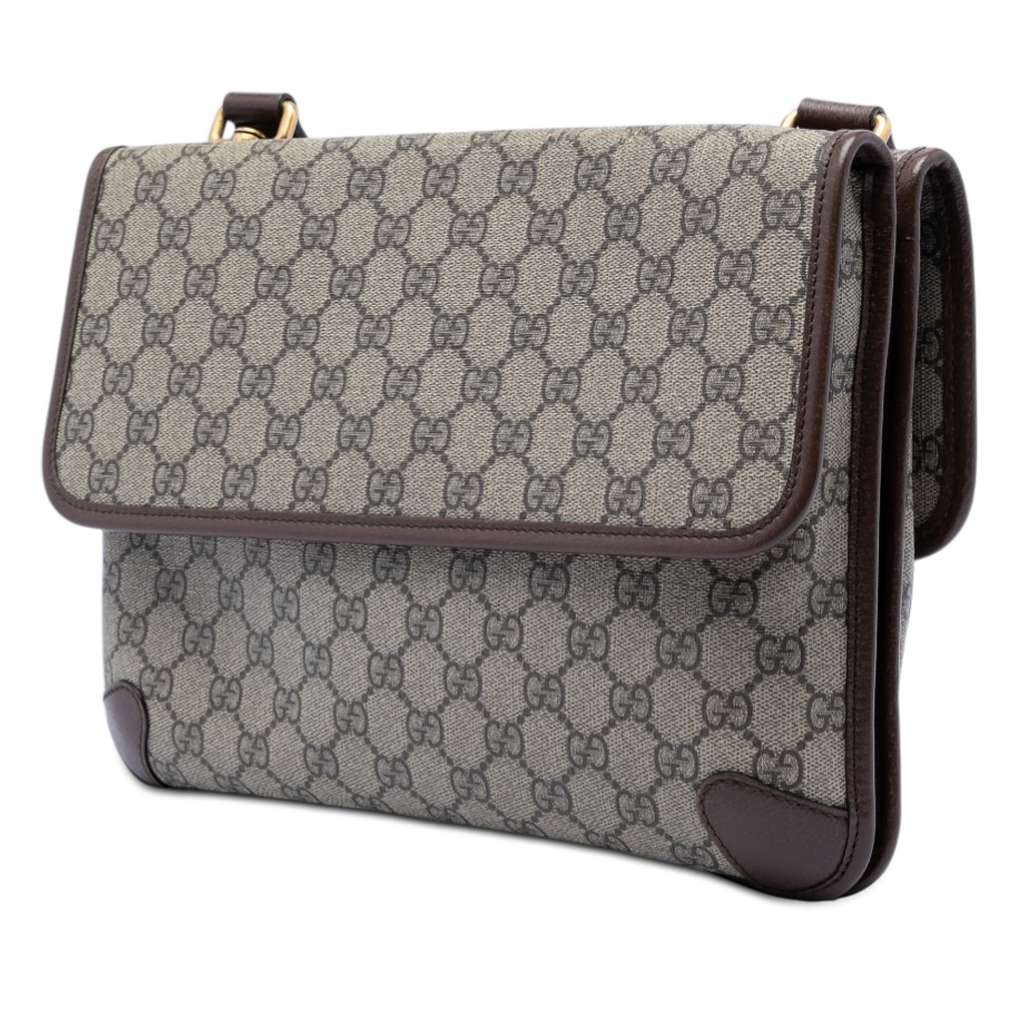 Gucci Medium GG Supreme Web Neo Vintage Double Flap Messenger Bag Beige Good condition - Back View