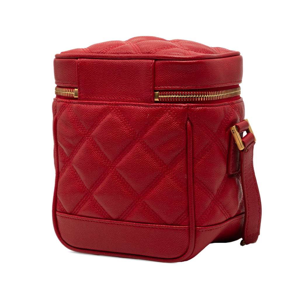 Saint Laurent Grain de Poudre Quilted 80s Vanity Bag Red Leather Good condition - Back View