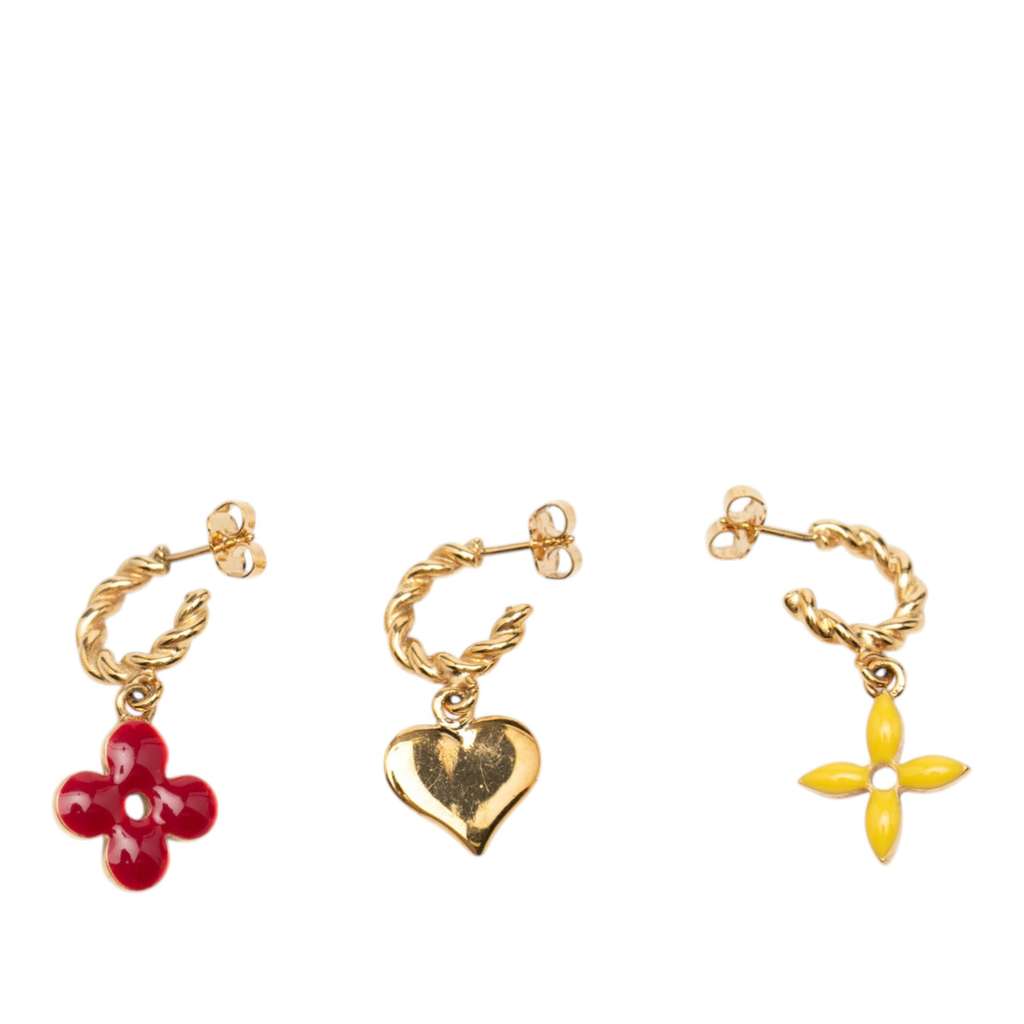 Louis Vuitton Gold Plated Enamel Sweet Monogram Push Back Earrings