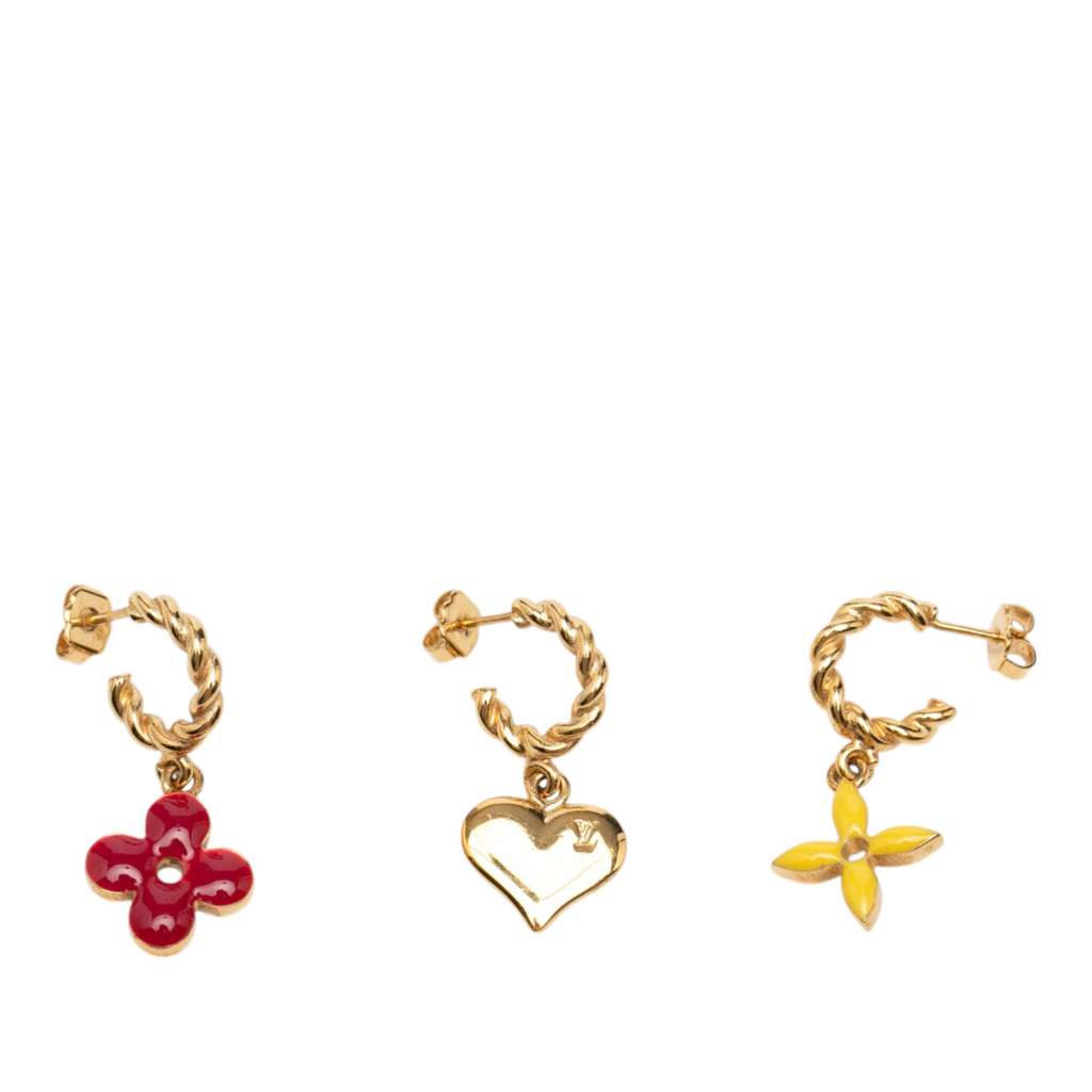 Louis Vuitton Gold Plated Enamel Sweet Monogram Push Back Earrings Gold Metal Good condition - Back View