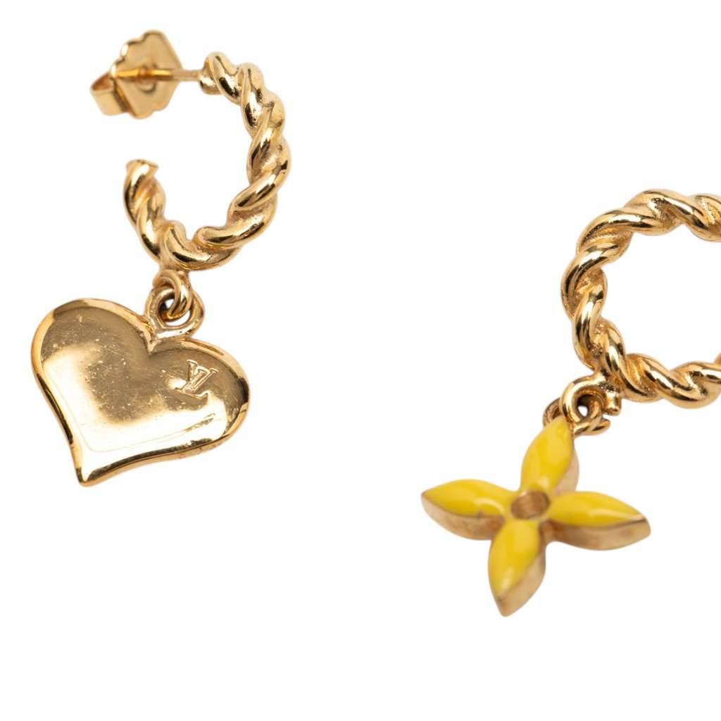 Louis Vuitton Gold Plated Enamel Sweet Monogram Push Back Earrings Gold Metal Good condition - Inside View