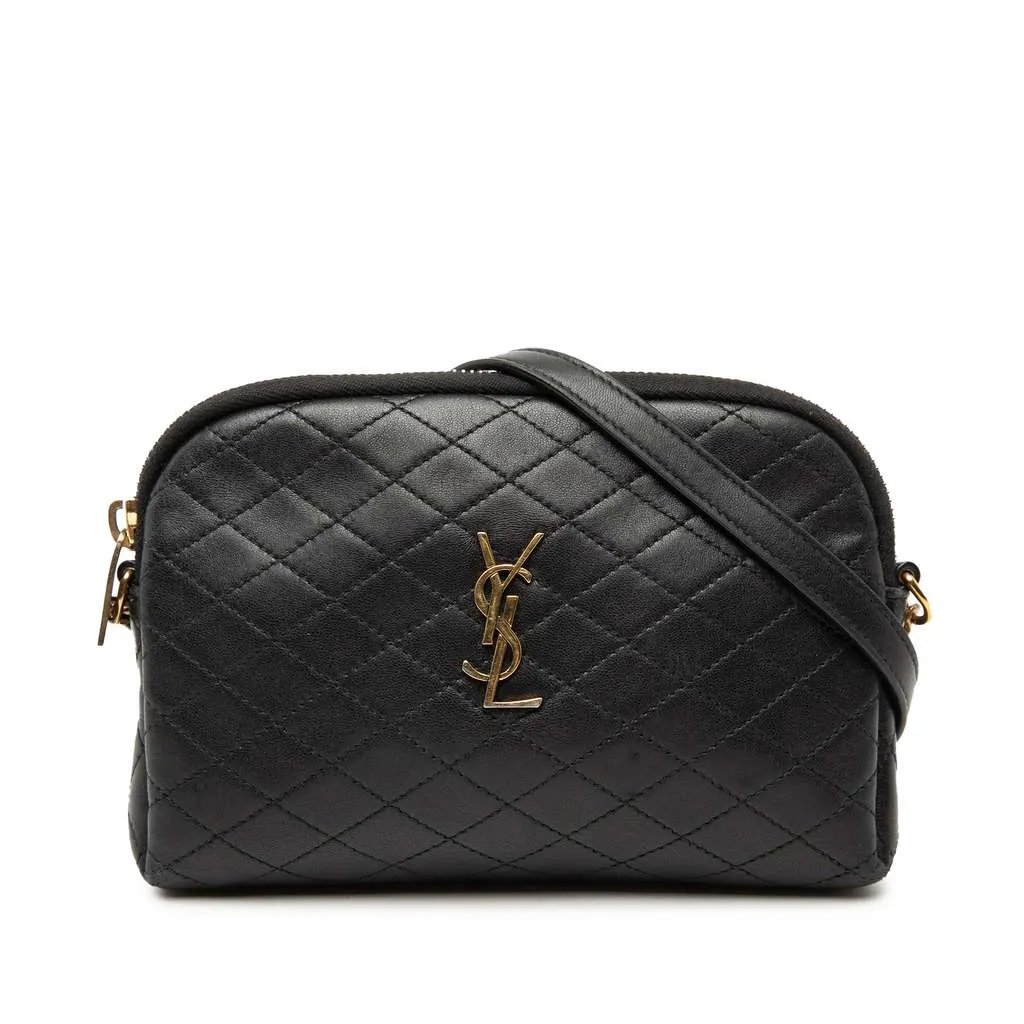 Saint Laurent Mini Quilted Lambskin Gaby Zippered Pouch Black Leather Very good - Front View