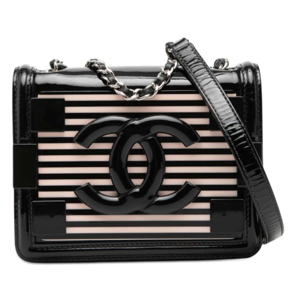 Chanel Mini Patent and Acrylic Striped Boy Brick Flap