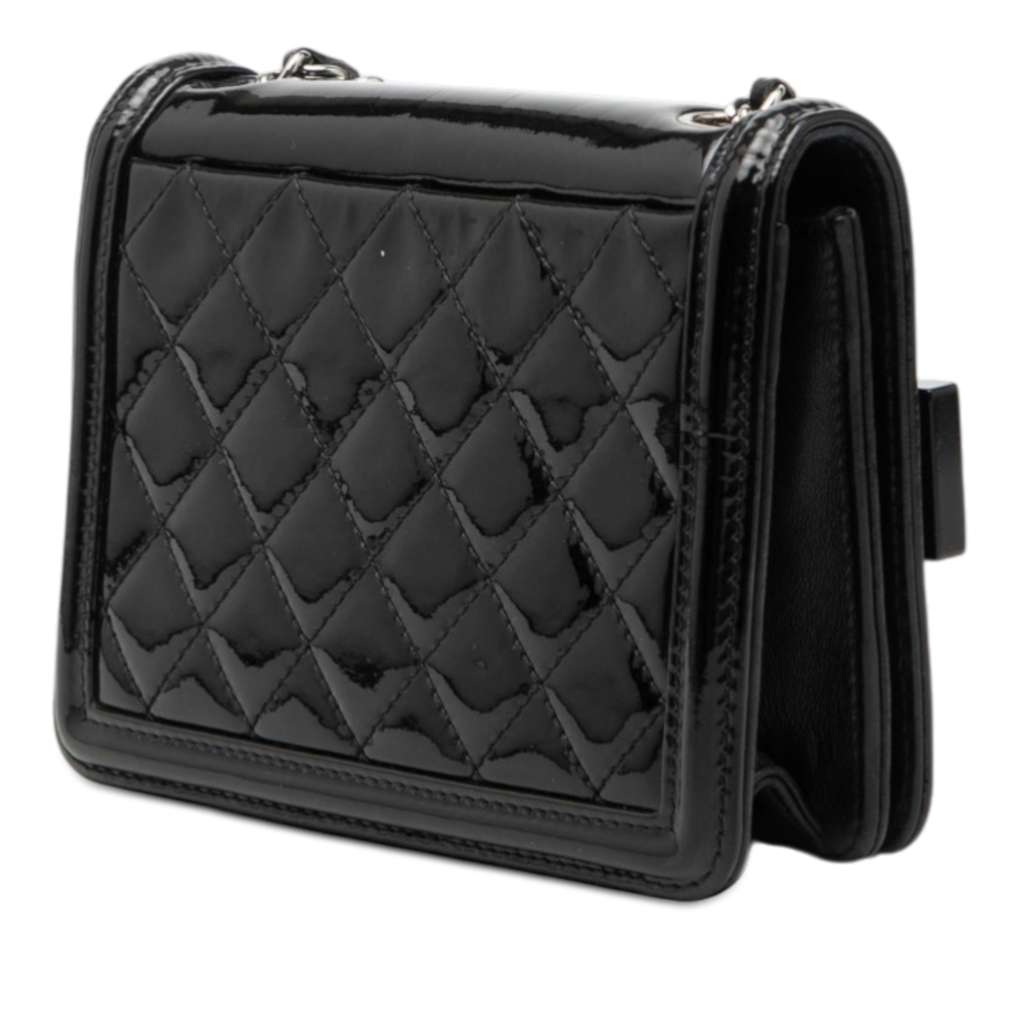 Chanel Mini Patent and Acrylic Striped Boy Brick Flap Black Leather Good condition - Back View