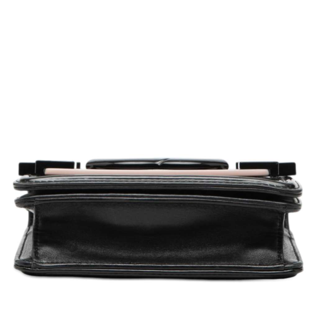 Chanel Mini Patent and Acrylic Striped Boy Brick Flap Black Leather Good condition - Inside View