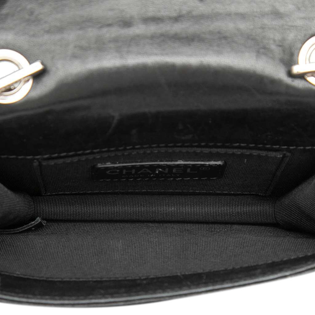 Chanel Mini Patent and Acrylic Striped Boy Brick Flap Black Leather Good condition - Model View