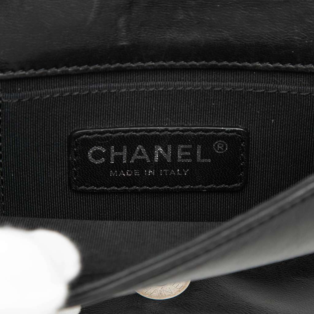 Chanel Mini Patent and Acrylic Striped Boy Brick Flap Black Leather Good condition - Box View