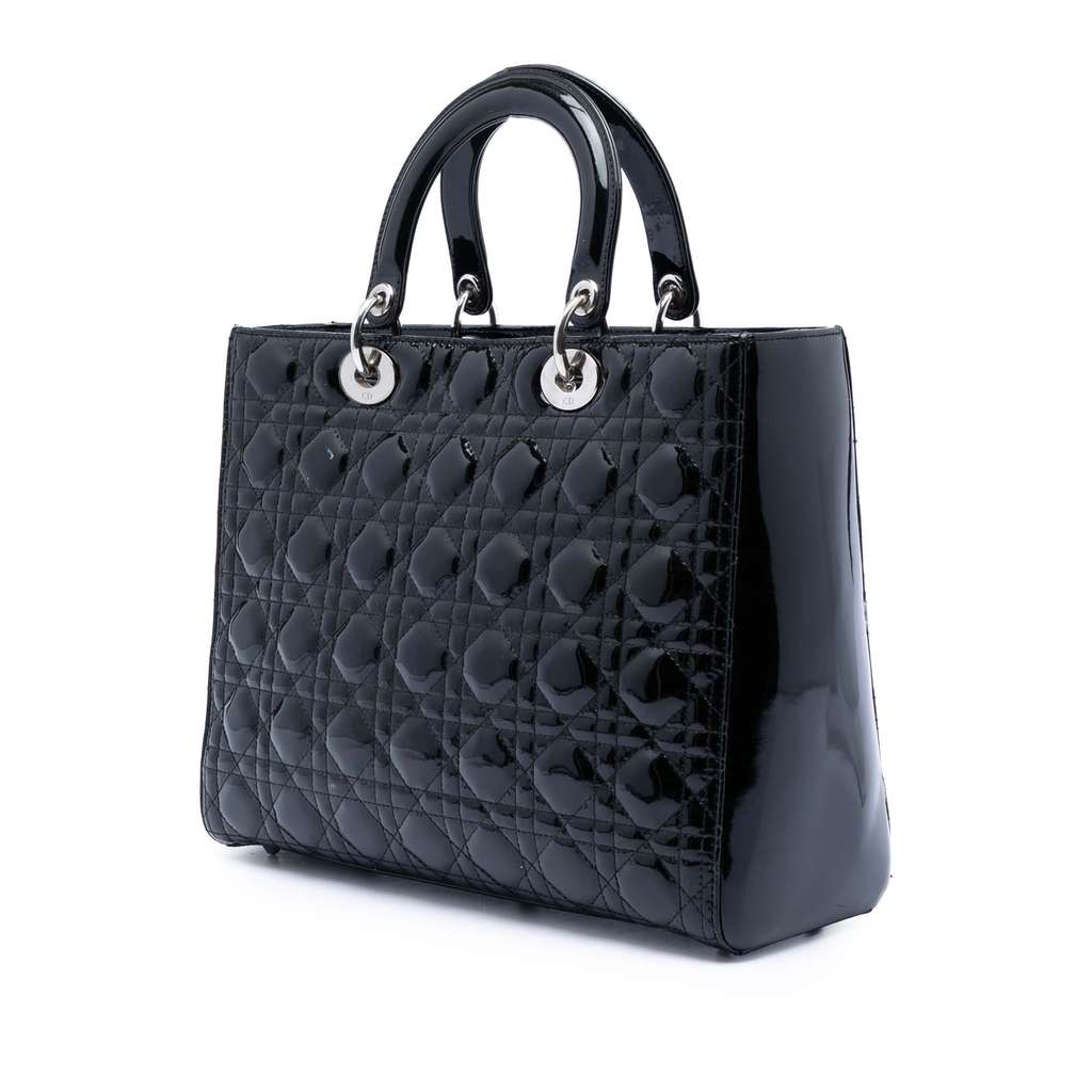 Dior Large Patent Cannage Lady Dior Black Leather Good condition - Back View