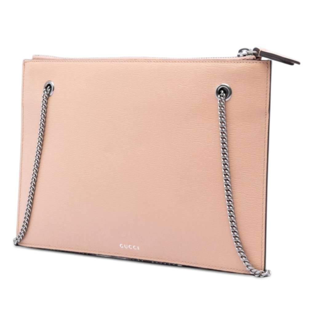 Gucci Calfskin Blooms Chain Clutch Brown Leather Good condition - Back View