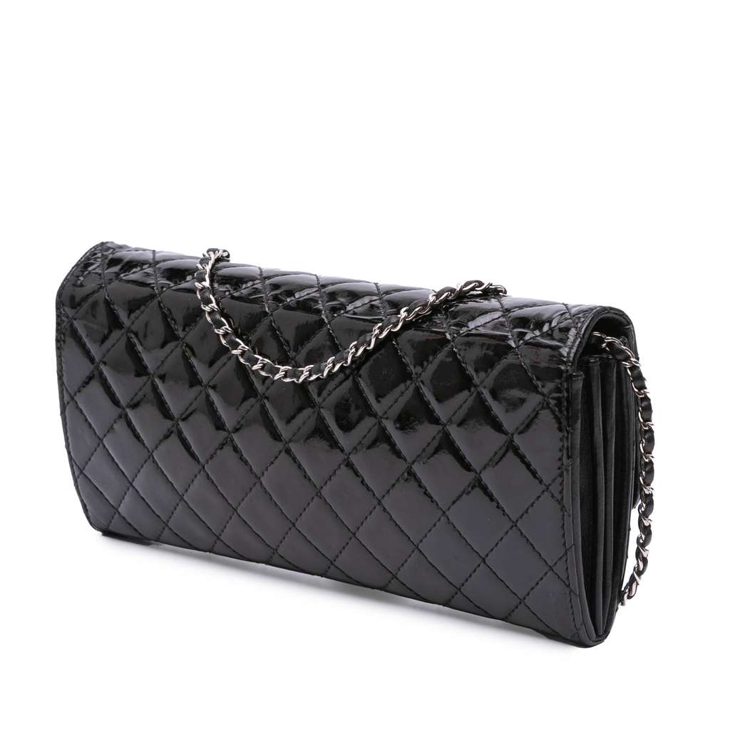 Chanel CC Quilted Patent Brilliant East West Wallet On Chain Black Leather Good condition - Back View