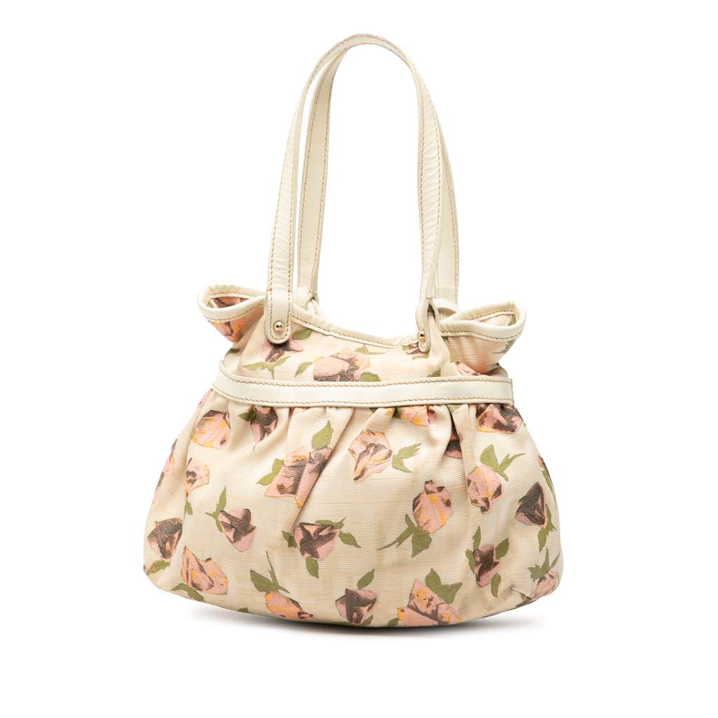 Fendi Mini Zucca Canvas Rose Printed Chef Handbag Beige Good condition - Back View