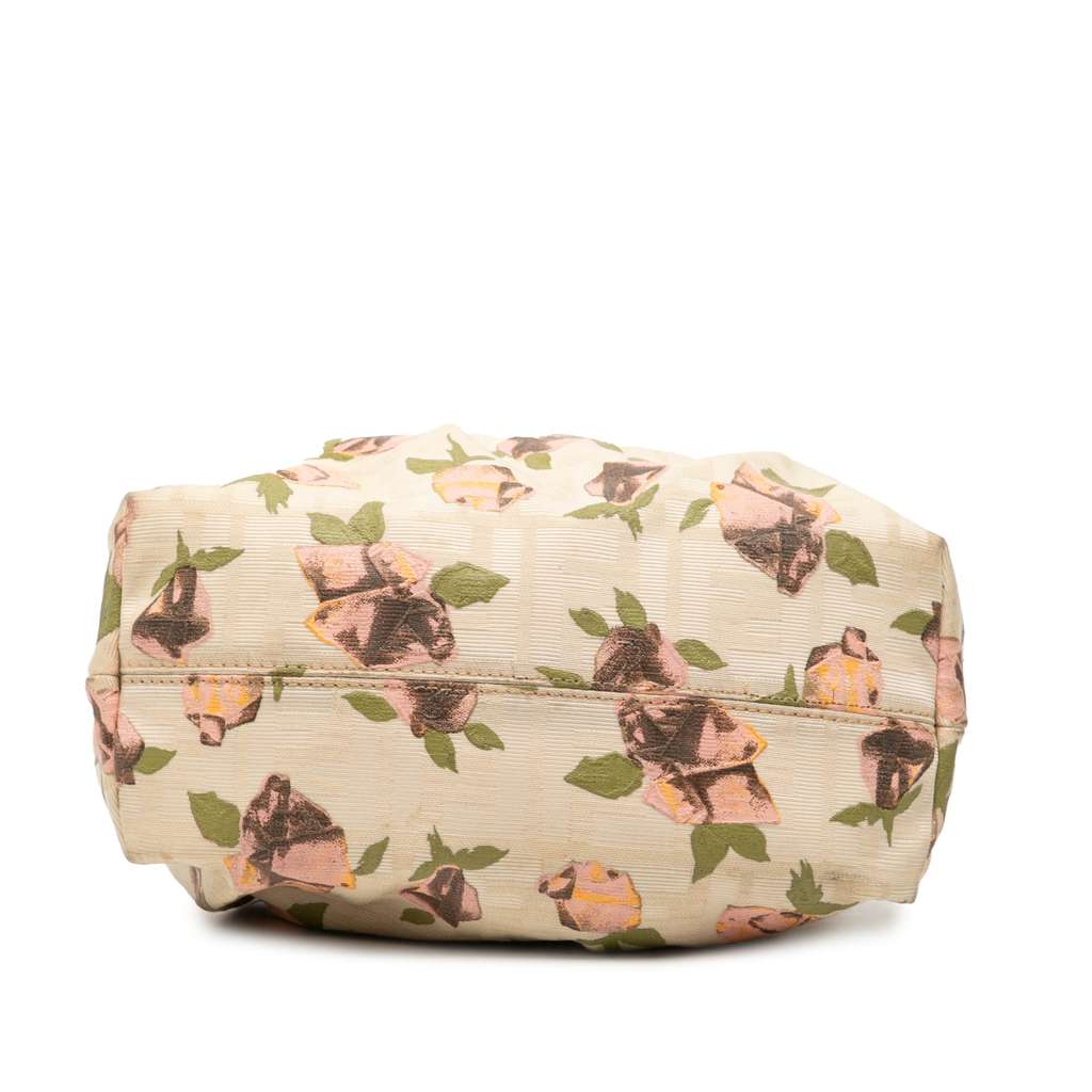 Fendi Mini Zucca Canvas Rose Printed Chef Handbag Beige Good condition - Inside View