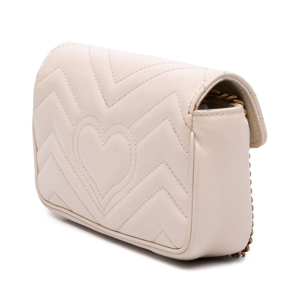Gucci Mini GG Marmont Matelasse Leather Flap Crossbody White Leather Good condition - Back View