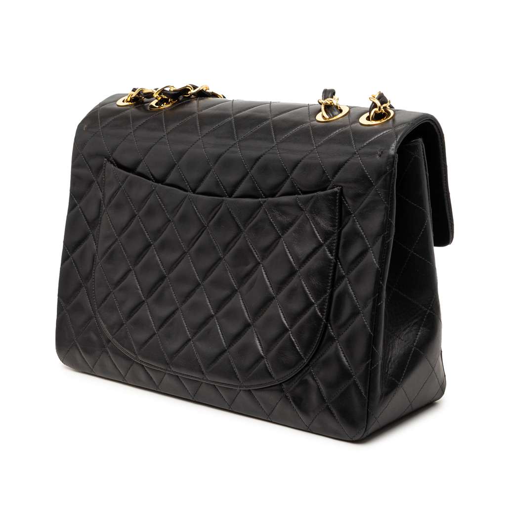 Chanel Maxi XL Classic Lambskin Single Flap Black Leather Good condition - Back View