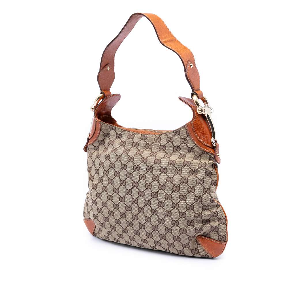 Gucci GG Canvas Horsebit Creole Hobo Bag Beige Good condition - Back View