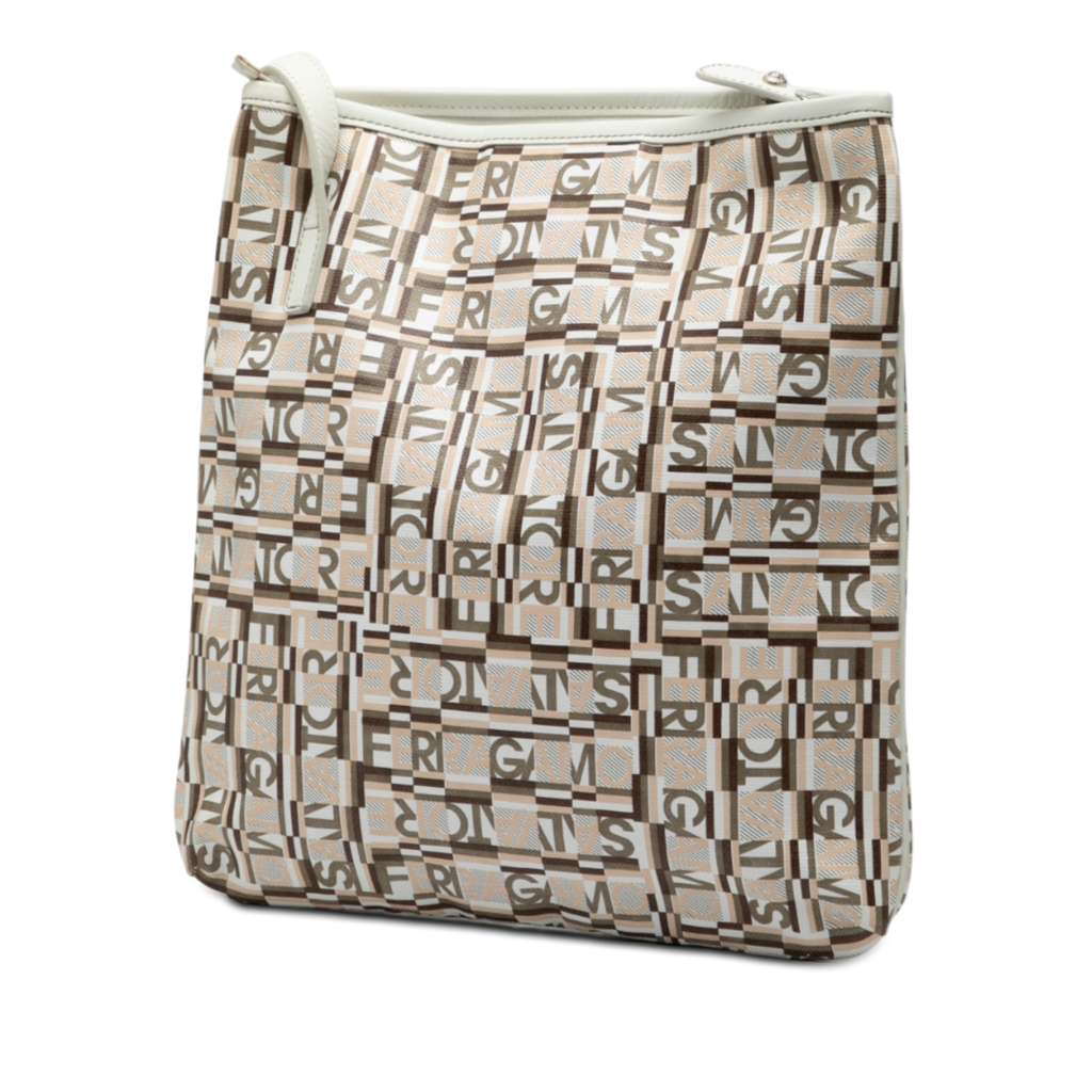 Salvatore Ferragamo Coated Canvas Logo Crossbody Beige Good condition - Back View