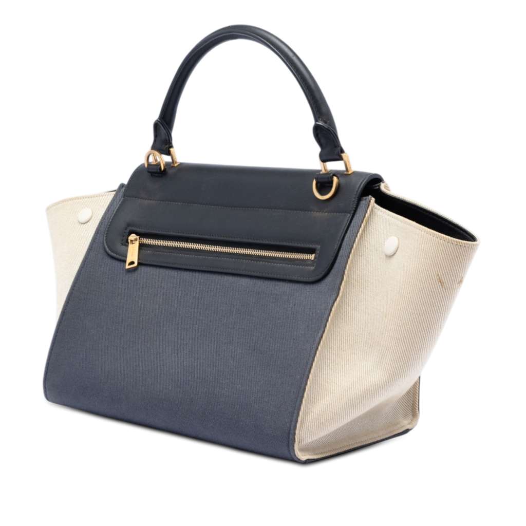Celine Small Tricolor Canvas and Calfskin Trapeze Satchel Blue Canvas Good condition - Back View