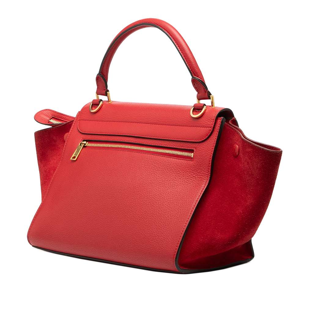 Celine Small Drummed Calfskin and Suede Trapeze Satchel Red Leather Good condition - Back View