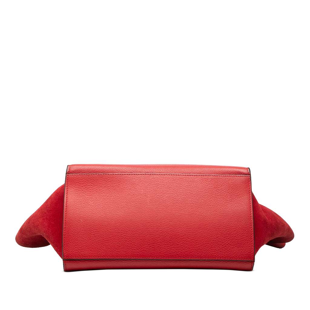 Celine Small Drummed Calfskin and Suede Trapeze Satchel Red Leather Good condition - Inside View