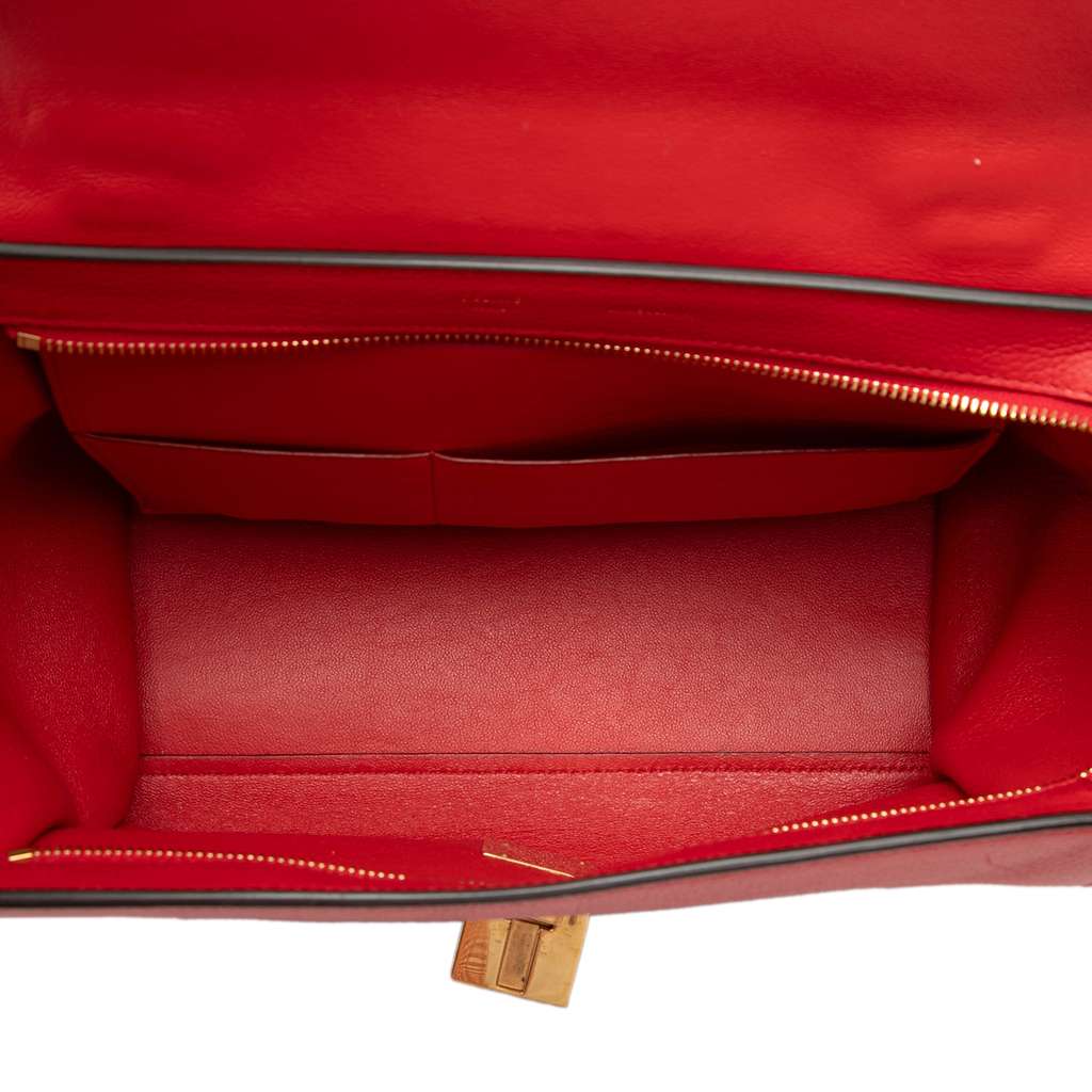 Celine Small Drummed Calfskin and Suede Trapeze Satchel Red Leather Good condition - Model View