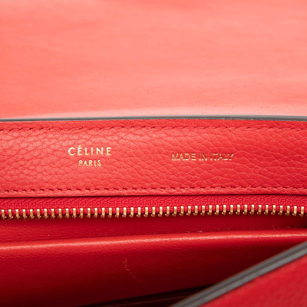 Celine Small Drummed Calfskin and Suede Trapeze Satchel Red Leather Good condition - Box View