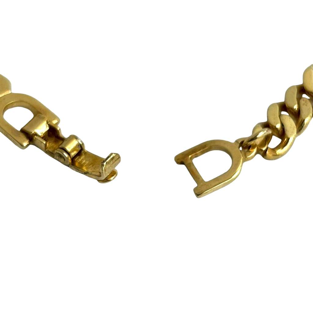 Dior Gold Plated CD Logo Rhinestone Cuban Chain Link Necklace Gold Metal Good condition - Inside View