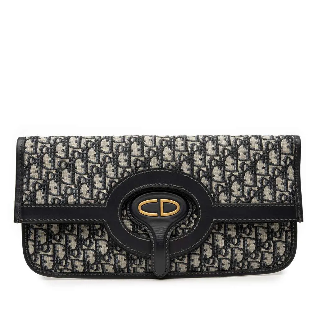 Dior Oblique Canvas Fold Over Clutch Blue Canvas Very good - Front View